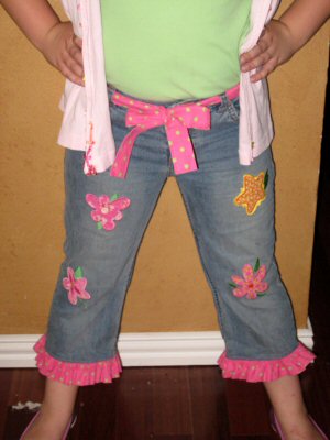 embroidery designs for jeans. Joann made these darling jeans using Funky Flower Applique designs.