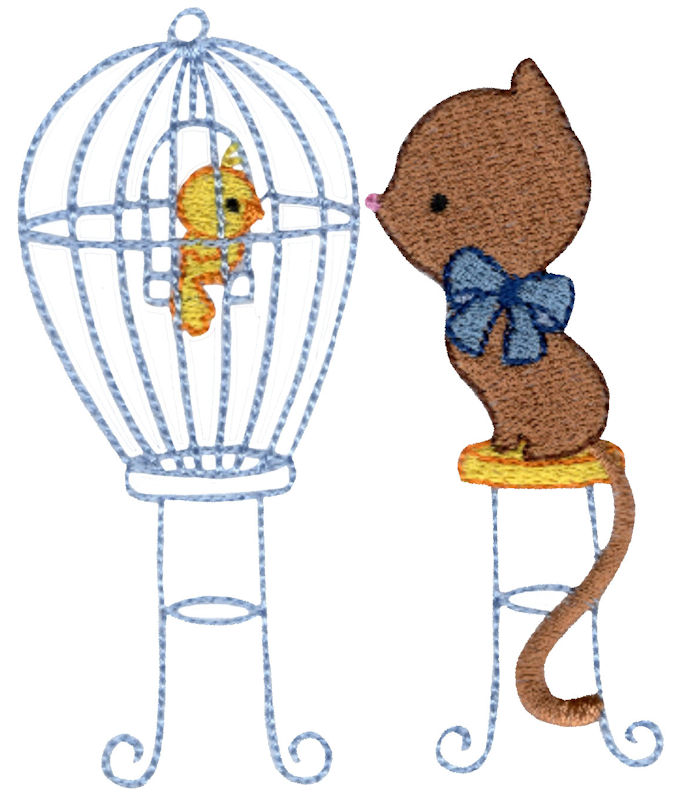 Bird Cage and Sitting Cat