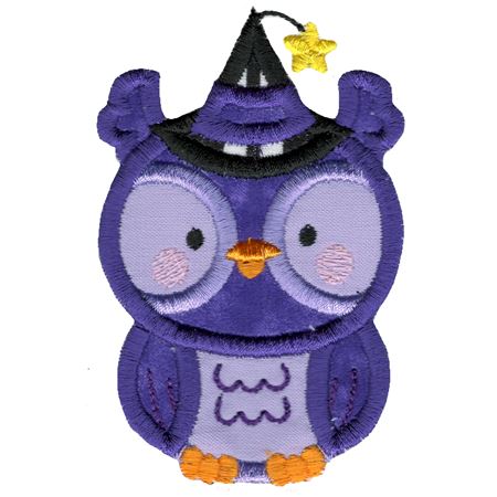 Applique Thin Owl Wearing Witches Hat
