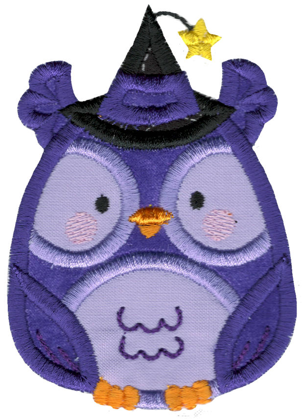 Applique Round Owl Wearing Witches Hat
