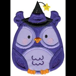 Applique Round Owl Wearing Witches Hat