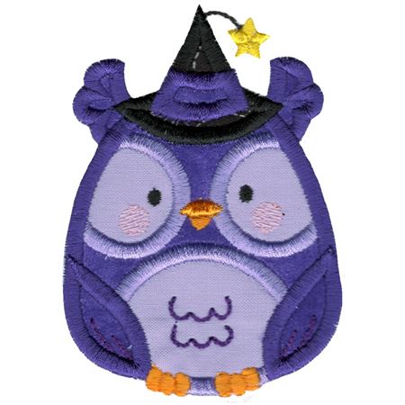 Applique Round Owl Wearing Witches Hat