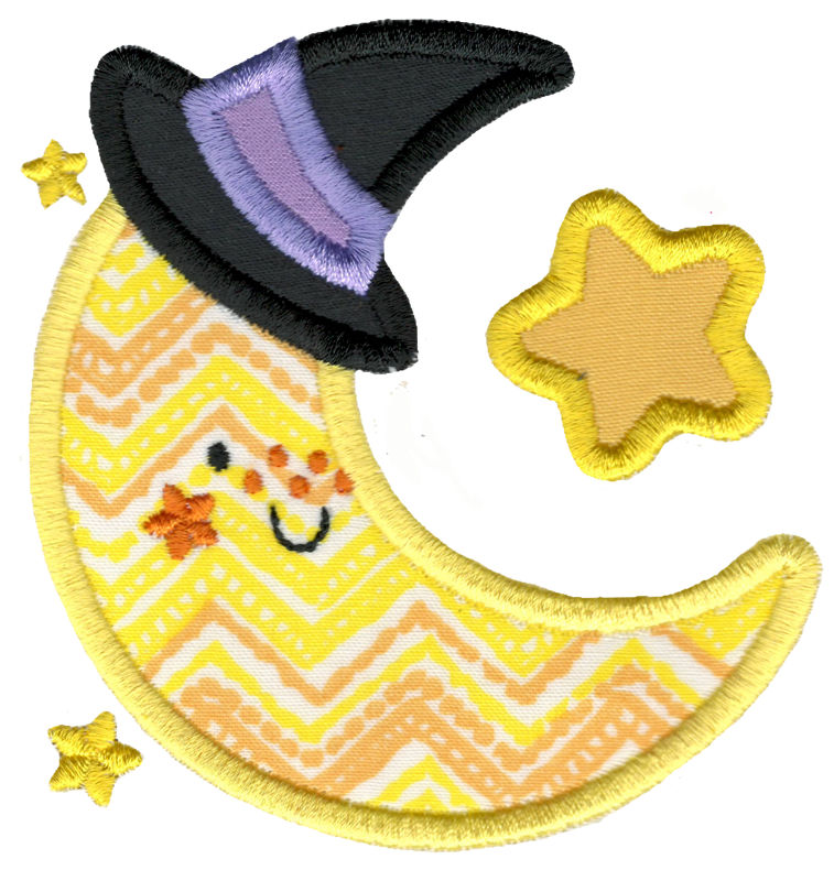 Applique Moon Wearing Witches Hat