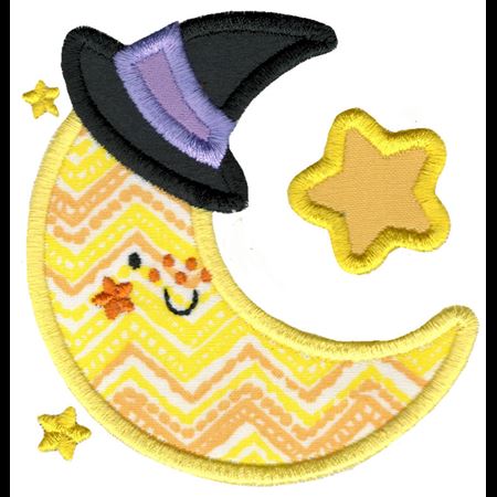 Applique Moon Wearing Witches Hat