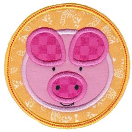 Pig Face In Circle Applique