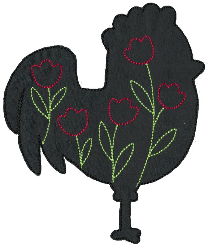 Floral Rooster Applique