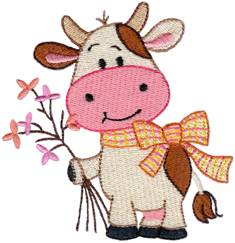 Fall Cow Holding Flowers