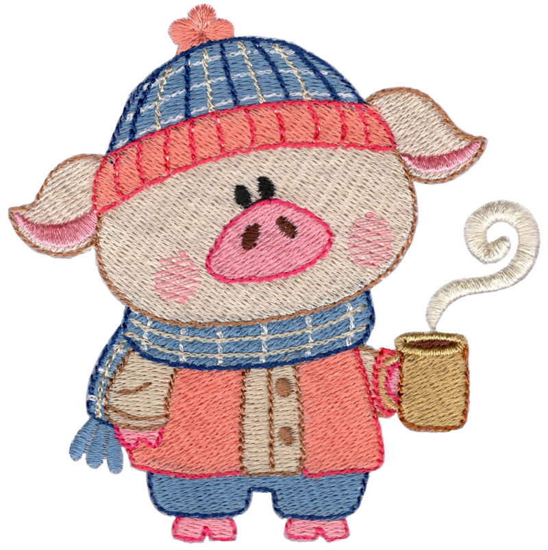 Fall Pig Drinking Hot Chocolate
