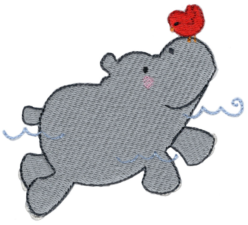 Swimming Hippo With Bird