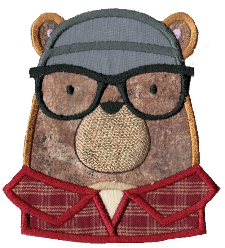 Hipster Bear Face Applique