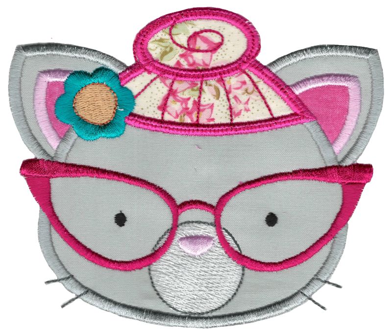 Hipster Cat Face Applique