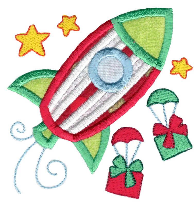 Christmas Rocket Ship Applique