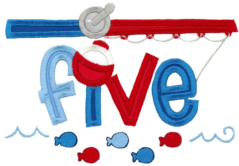 Five Fishing Rod Applique