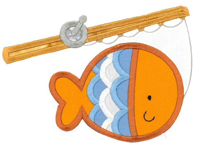 Fish Hooked on Fishing Rod Applique