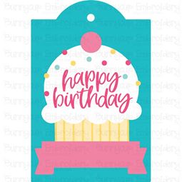 Happy Birthday with Cupcake Gift Tag SVG