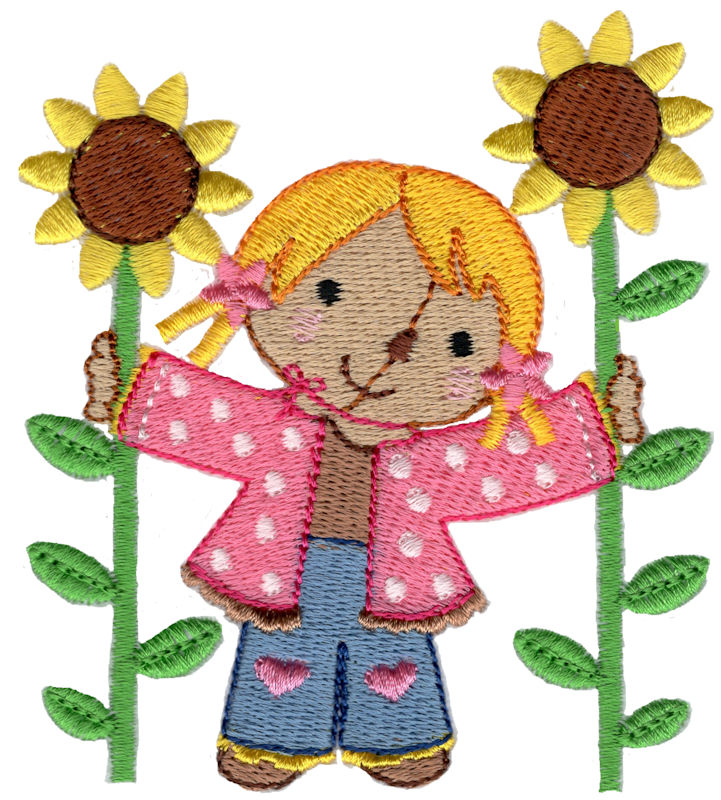 Girl Scarecrow and Sunflowers