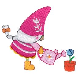 Girl Gnome Watering A Tulip