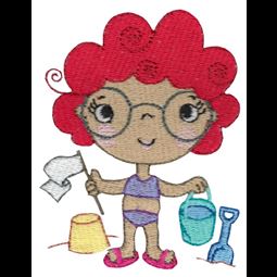 Girl In Glasses With Bucket And Spade