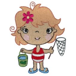 Girl With Fishing Net and Bucket