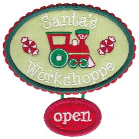 Santa's Workshop Open Sign Applique