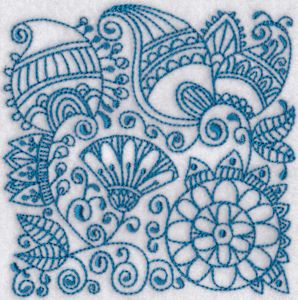 Ink Flower Redwork Blocks 8