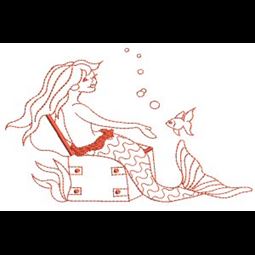 Mermaids Redwork 7