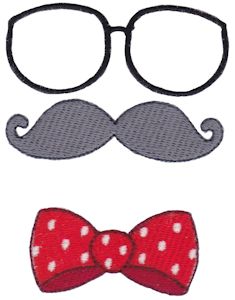 Filled Stitch Glasses Mustache Bow Tie