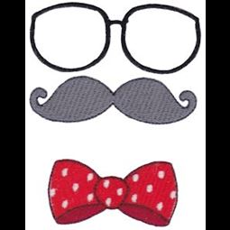 Filled Stitch Glasses Mustache Bow Tie