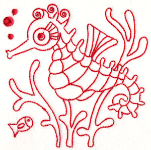 Seahorses Redwork 10