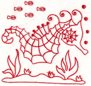 Seahorses Redwork 11