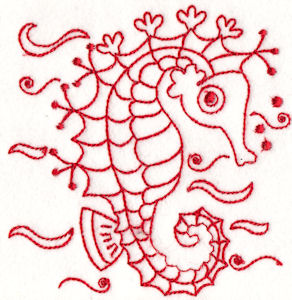 Seahorses Redwork 12