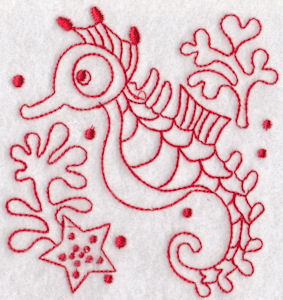 Seahorses Redwork 3