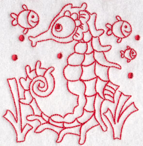 Seahorses Redwork 8