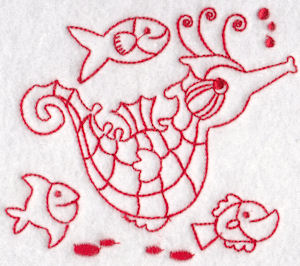 Seahorses Redwork 9