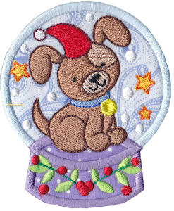 Applique Santa Hat Dog Snowglobe