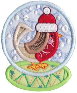 Applique Santa Hat Bird Snowglobe