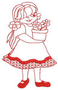 Girls At Play Redwork 6