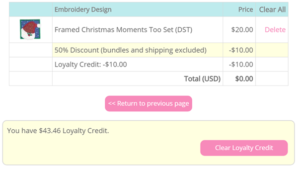 Example cart using Loyalty Credits